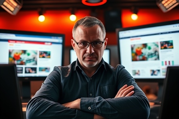 strategic seo techniques, determined, implementing plans, photorealistic, surrounded by multiple devices displaying websites, highly detailed, interactive interfaces, crystal clear clarity, orange and black contrast, overhead LED lighting, shot with a wide-angle lens