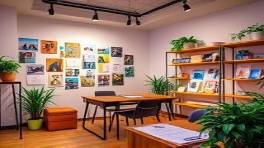 innovative profile branding, insightful, brainstorming, photorealistic, creative workspace with mood boards and color palettes, highly detailed, energetic vibe, 35mm, vibrant, direct lighting, shot with a Nikon D850 lens.