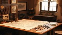 classic design inspiration, elegant and timeless, crafting on a vintage drafting table, photorealistic, retro studio with antique tools, highly detailed, ornate designs, 4K resolution, sepia with rich browns, warm overhead lighting, shot with a 85mm lens