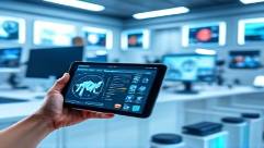 interactive design interface, engaging and user-friendly, testing on a tablet device, photorealistic, contemporary tech lab with futuristic gadgets, highly detailed, responsive elements, high definition, crisp whites and blues, bright task lighting, shot with a 50mm lens