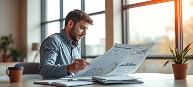 strategic marketing insights, focused, examining charts, photorealistic, minimalist office with large windows, highly detailed, digital pads and sticky notes, smooth surfaces, earth tones, natural morning light, shot with a 100mm lens.